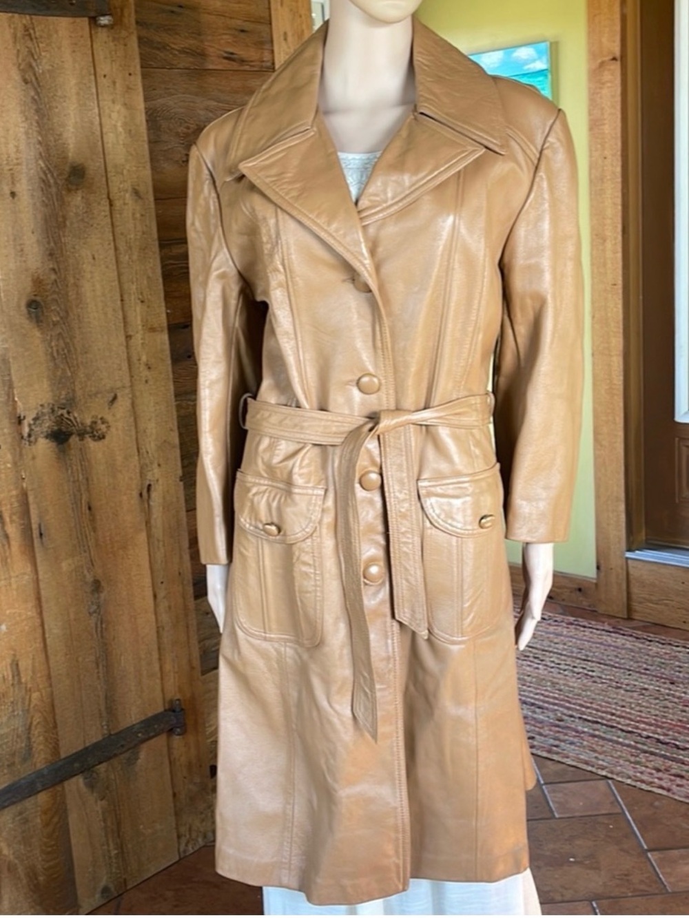 Vintage leather jacket belted coat button New England sportswear company